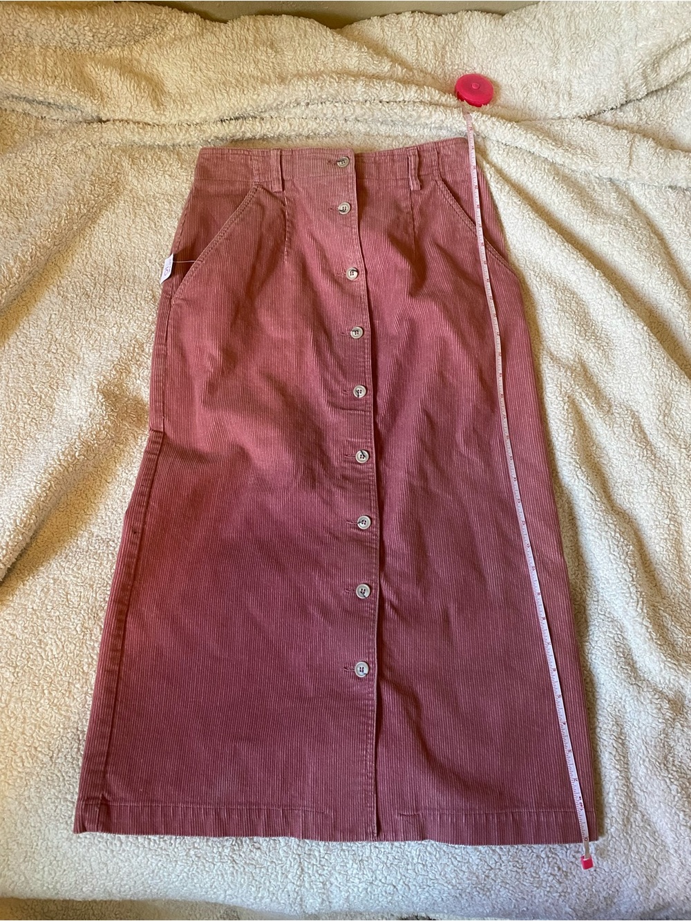 Liz Sport Button-Front Corduroy Midi Skirt in Dusty Rose